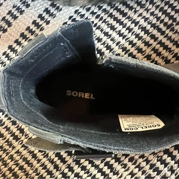 Sorel Lolla grey‎ leather and suede heeled ankle boots SZ 7 - Picture 10 of 10